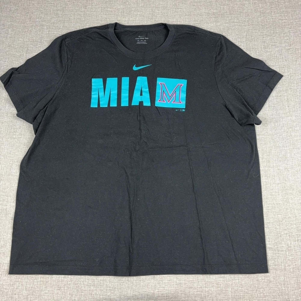 Miami Marlins Shirt Mens 3XL Black MLB Baseball Nike MIA Logo Graphic Tee
